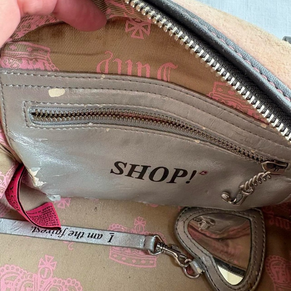 Y2K 2002 Vintage Juicy Couture Pink & Brown Velour Bowler Bag Purse - Picture 11 of 11